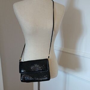 Whiting & Davis Black Crossbody Bag with Sleek Glossy Finish
